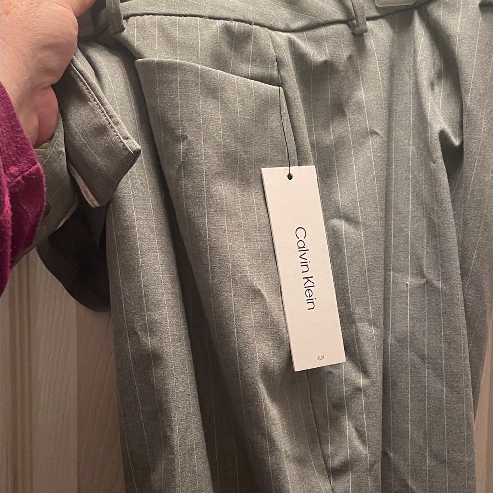 Calvin Klein Light Gray Striped Trousers